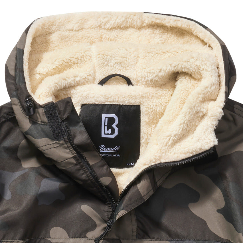 Brandit Jacket Windbreaker Anorak Sherpa Lining Fur Hoodie Weatherproof Camo