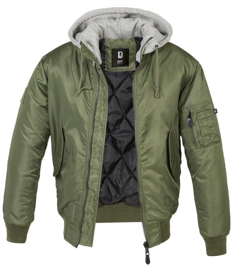 Brandit MA1 Sweet Hooded Mens Bomber Flight Military Jacket Security Olive/Grey