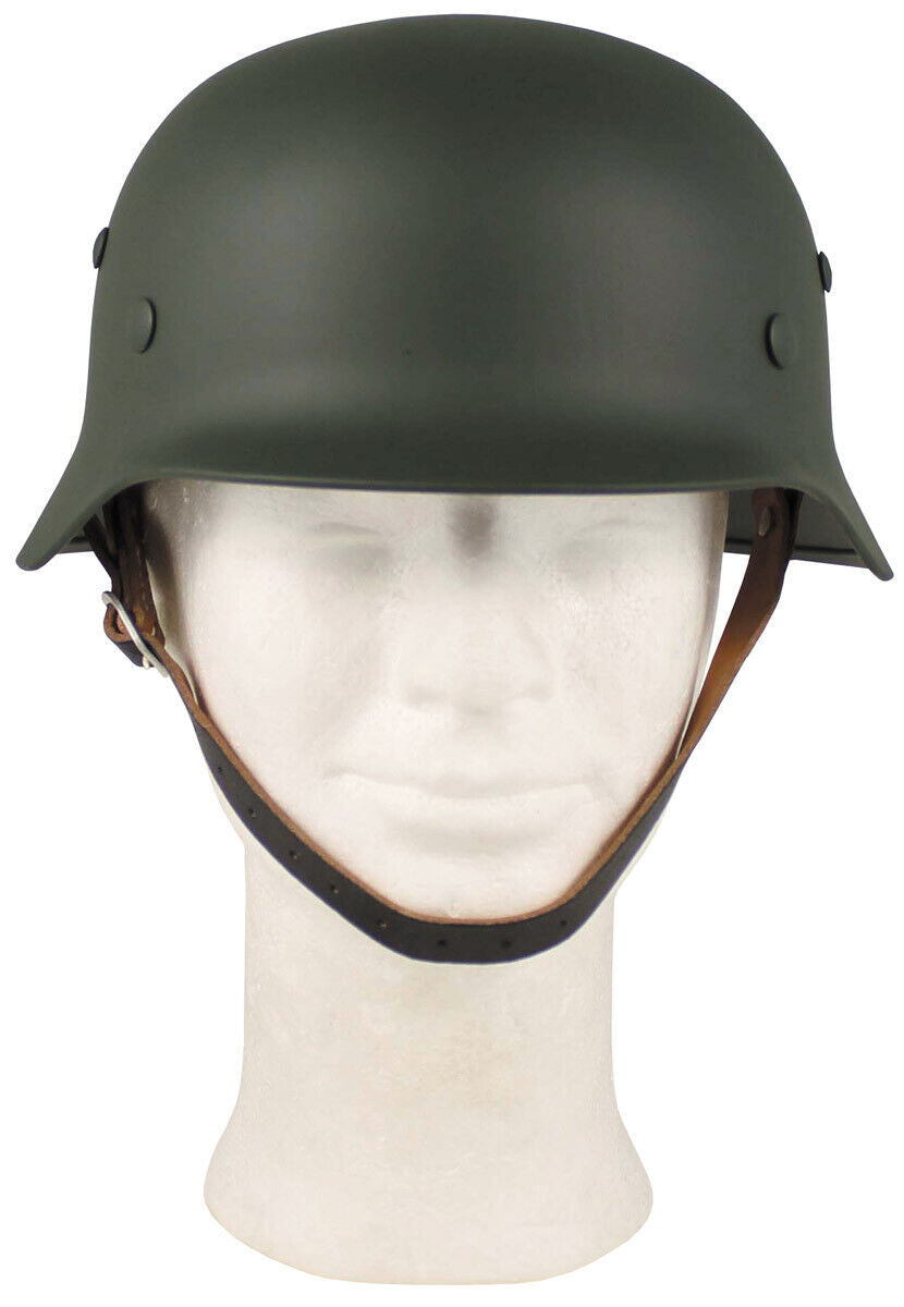 WWII Steel Helmet OD Green Leather Interior High-Quality Reproduction Stalhelm