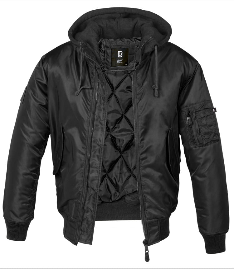 Brandit MA1 Sweet Hooded Mens Bomber Flight Military Jacket Security Black