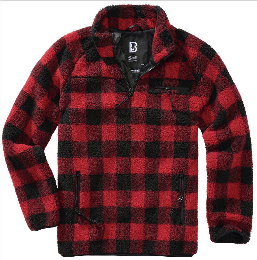 Brandit Teddy Fleece Troyer Jacket Breathable Lining Hiking Army Red/Black