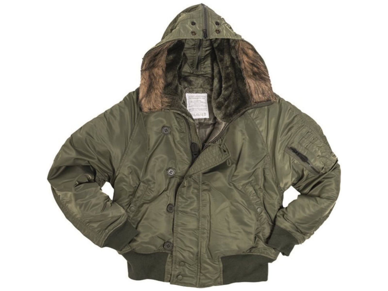 US Military Style Vintage N2B Basic Flight Jacket OD Green Hooded