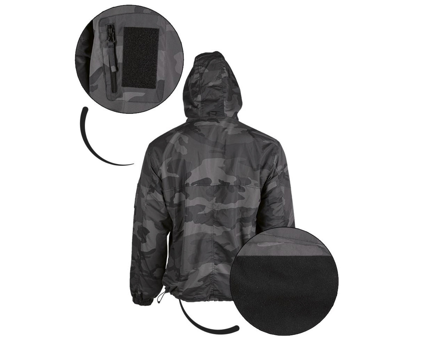 MIL-TEC Anorak Combat Jacket Winter Camouflage Windproof Hooded Lined Dark Camo