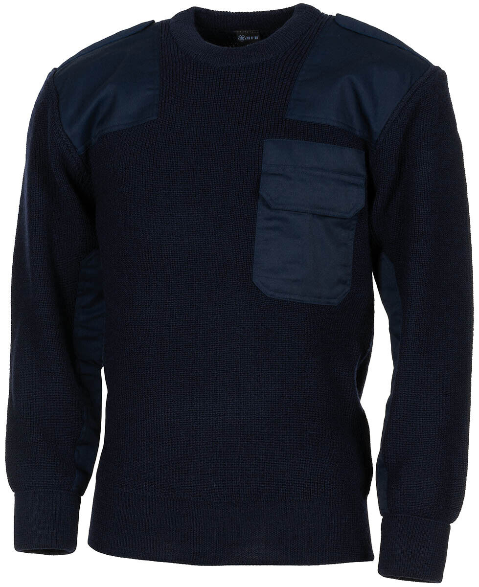 BW German Army Military Sweater Pullover With Chest Pocket Wool-80% Blue