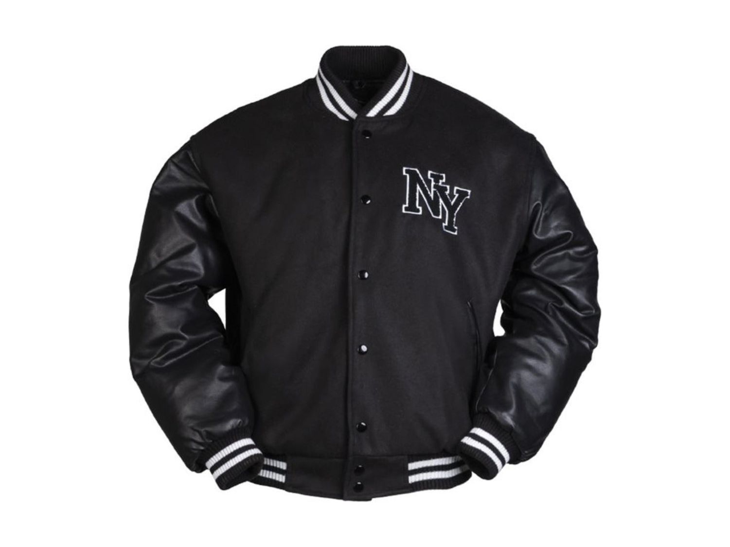 Vintage Style NY New York Baseball Jacket With Letterman Jersey Black/White