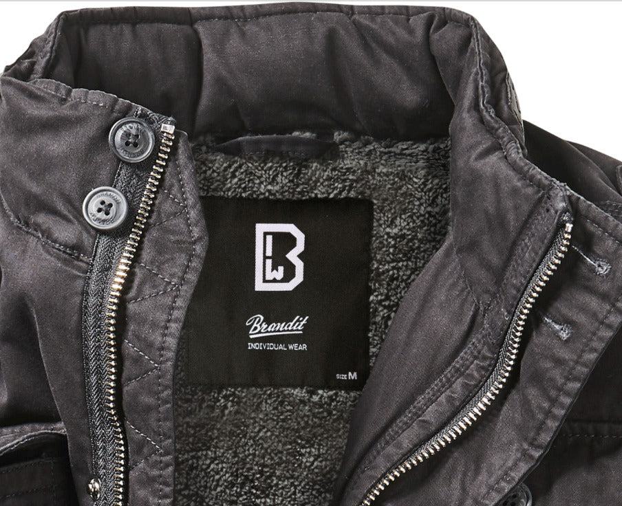 Brandit Britannia Field Jacket Warm Coat Mens Vintage Cotton Winter Parka Black