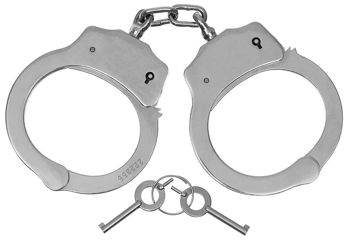 Handcuffs Steel Security Police 2 Keys Deluxe Nickel-Plated