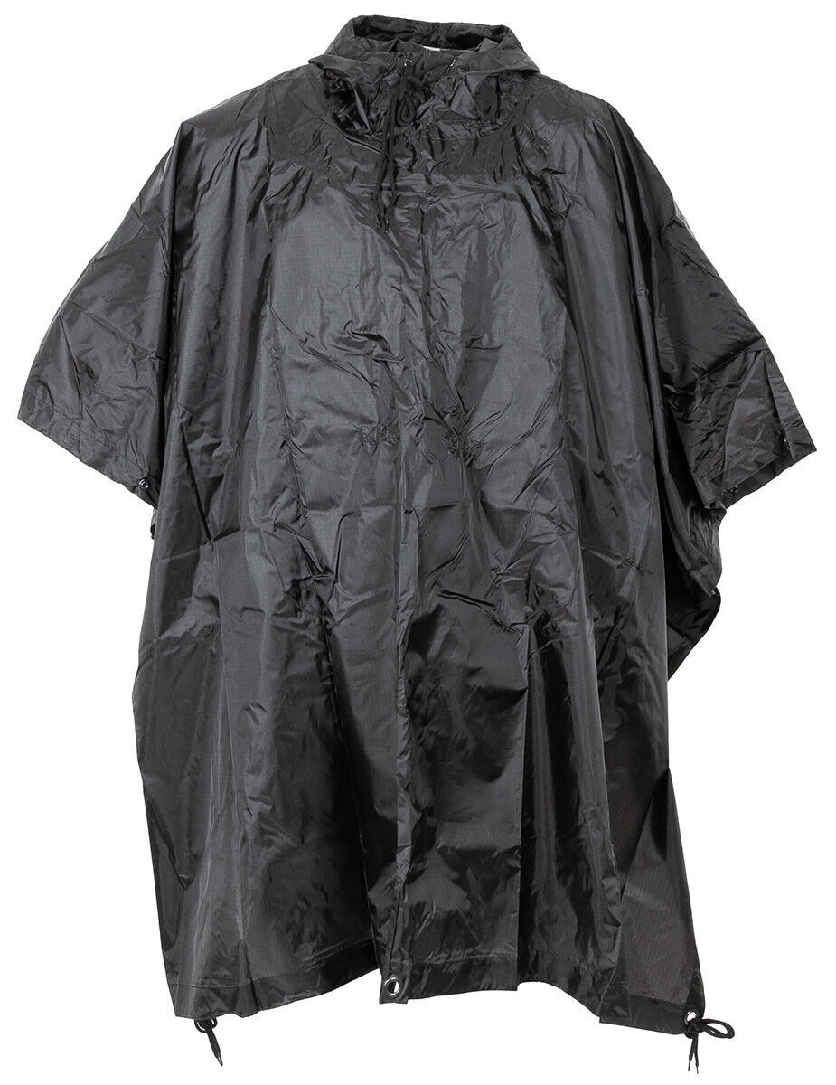 Waterproof Ripstop Poncho Hooded Festival Rain Coat Army Camo Shelter Black