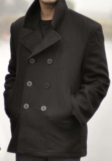 US Navy Style Pea Coat Mil-Tec American Naval Wool Jacket Double Breasted Black