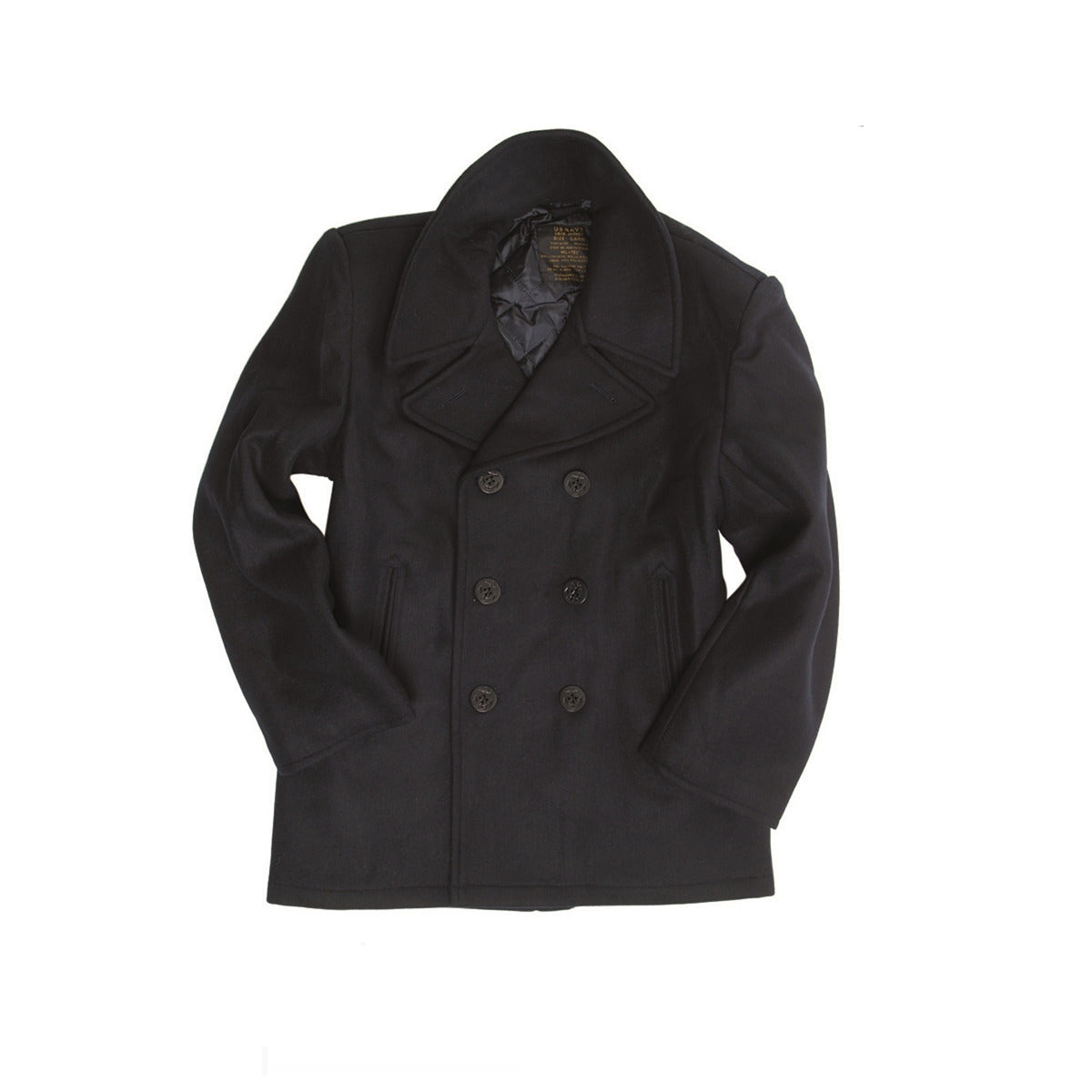 US Navy Style Pea Coat Mil-Tec American Naval Wool Jacket Double Breasted Black