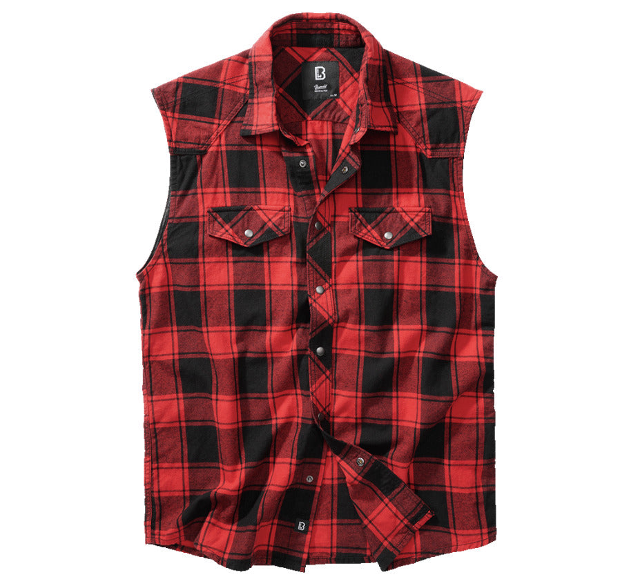 Brandit Classic Cotton Check Flannel Top Mens Short Sleeve Work Shirt Black/Red