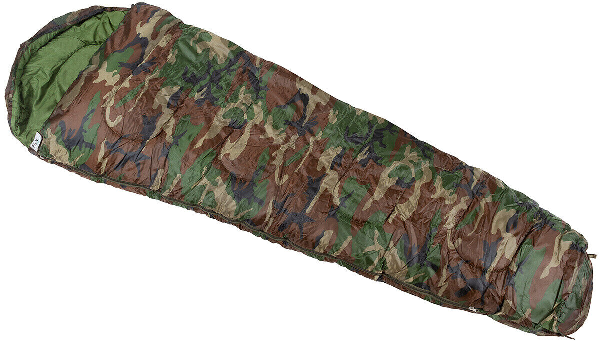 Woodland Mummy Sleeping Bag Top 2-Way Zip 2-Layer Filling Hood & Drawstrings