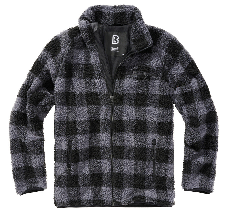 Brandit Teddy Fleece Jacket Breathable Lining Hiking Army Black/Grey