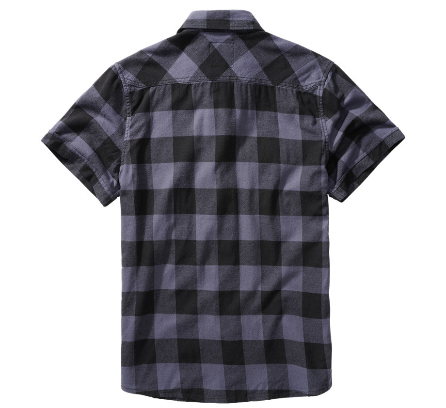 Brandit Classic Cotton Check Flannel Top Mens Short Sleeve Work Shirt Black/Grey