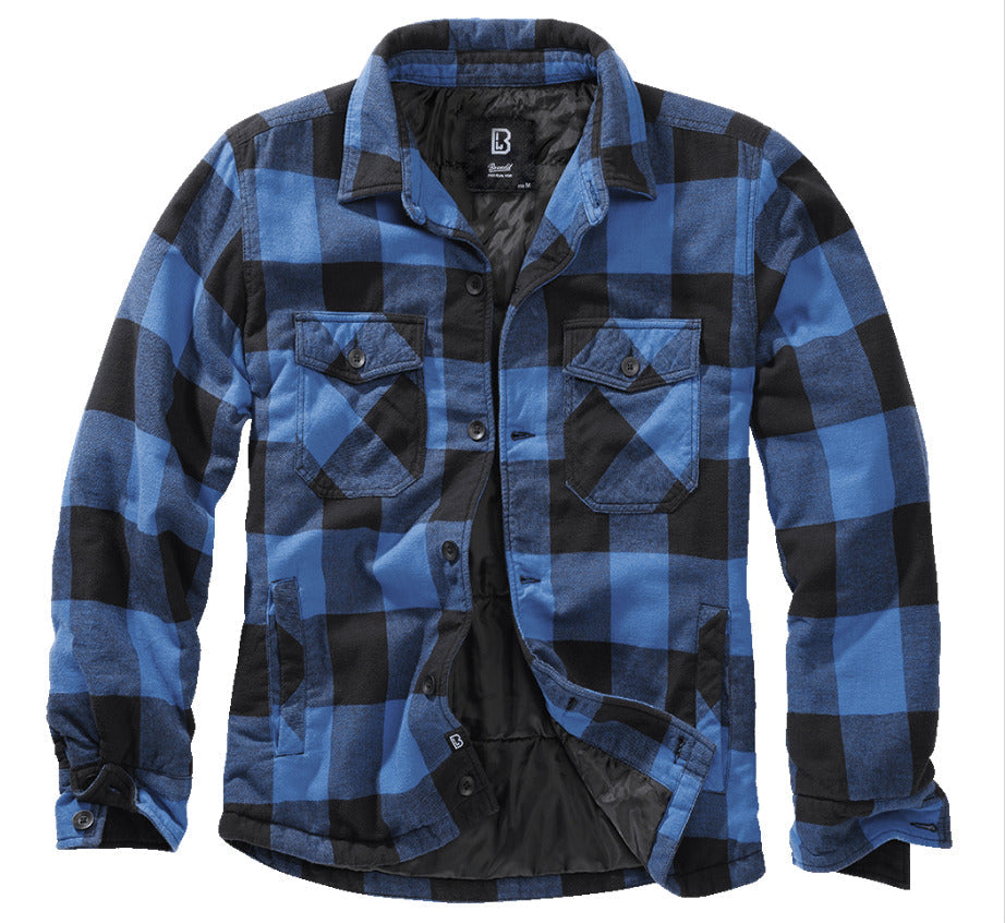 Brandit Lumber Jacket Padded Flannel Jacket 2 Big Breast Pockets Black/Blue
