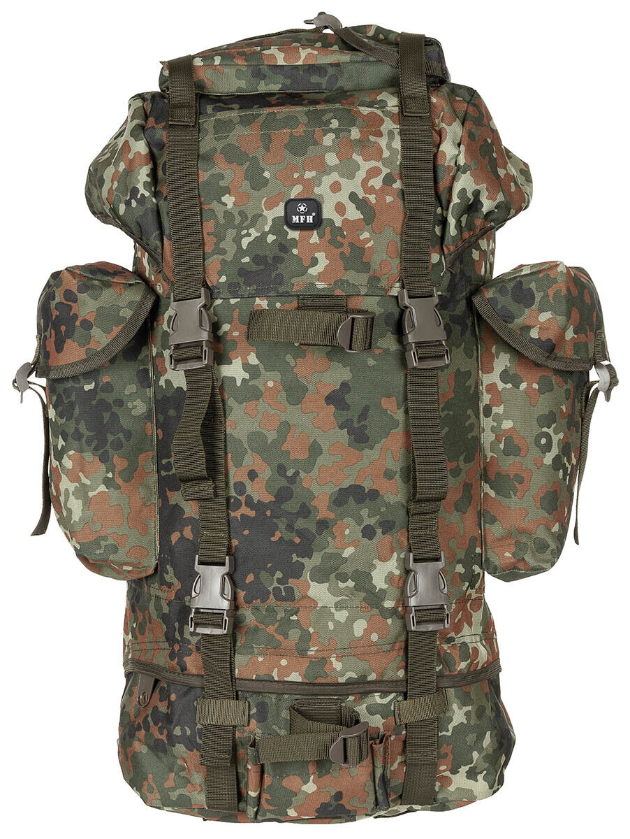 MFH German Army Combat Backpack 65L Aluminium Rod Flecktarn
