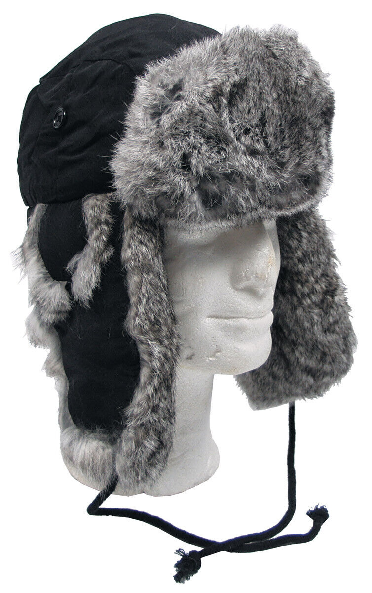 Winter Outdoor Military Army Fur Hat Black Grey Real Fur Quilted Lining