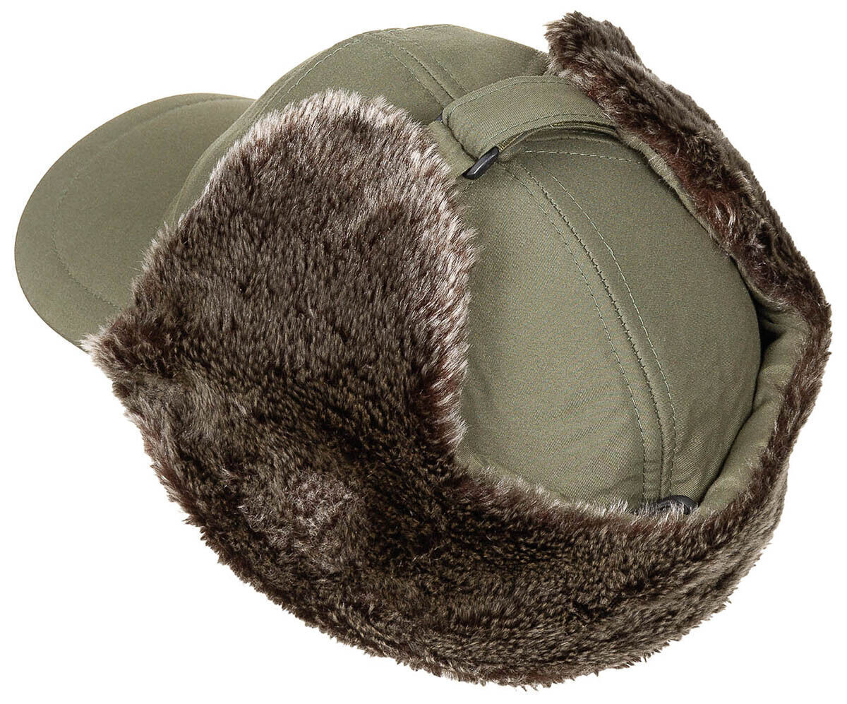 Winter Military Outdoor Cap Trapper White Fur OD green