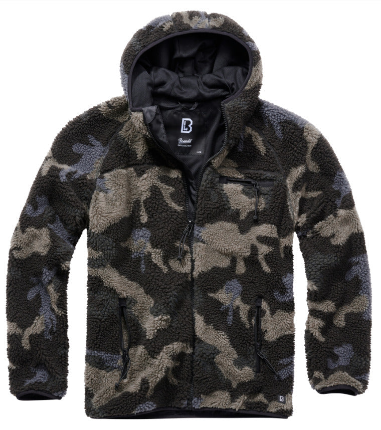 Brandit Teddy Fleece Worker Jacket Breathable Lining Hiking Army Darkcamo