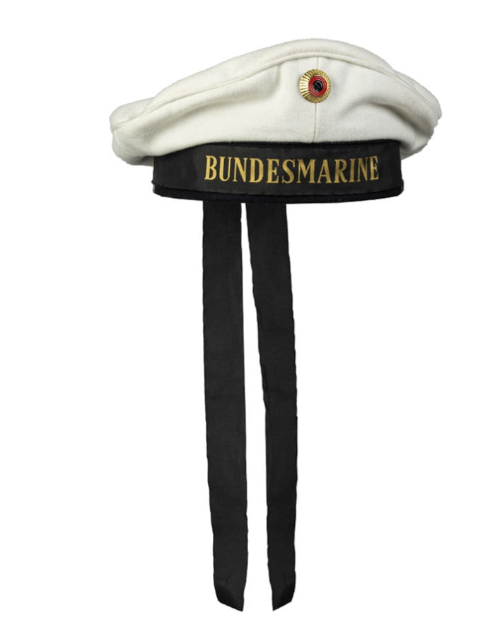 Mil-Tec white navy hat with Bundesmarine cap ribbon and cockade