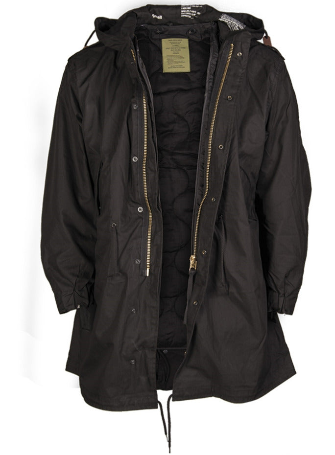 MIL-TEC Military Style Long Parka M51 Shell Hooded Jacket Quilted Liner Black