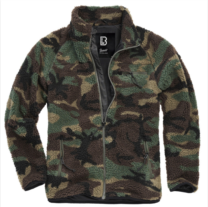 Brandit Teddy Fleece Jacket Breathable Lining Hiking Army Camo Woodland