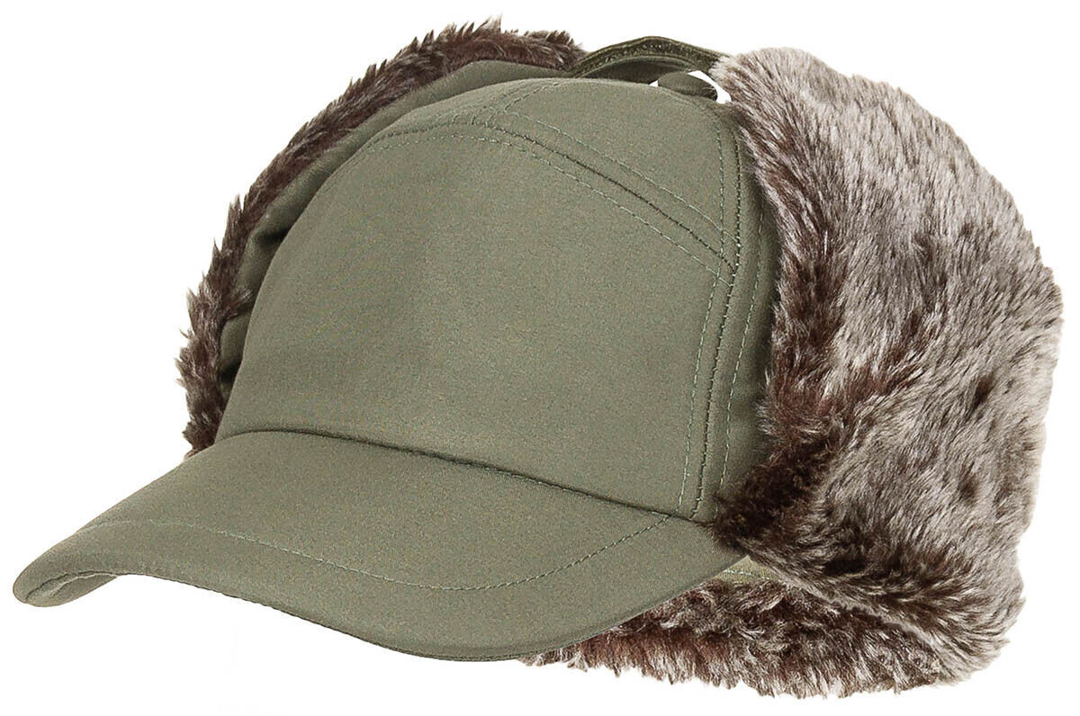 Winter Military Outdoor Cap Trapper White Fur OD green
