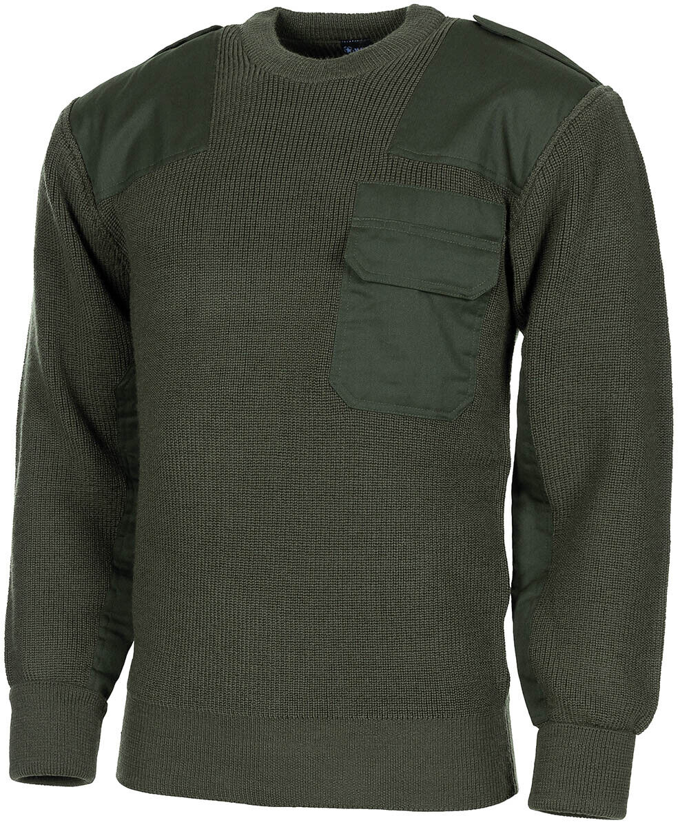 BW German Army Military Sweater Pullover With Chest Pocket Wool-80%OD green