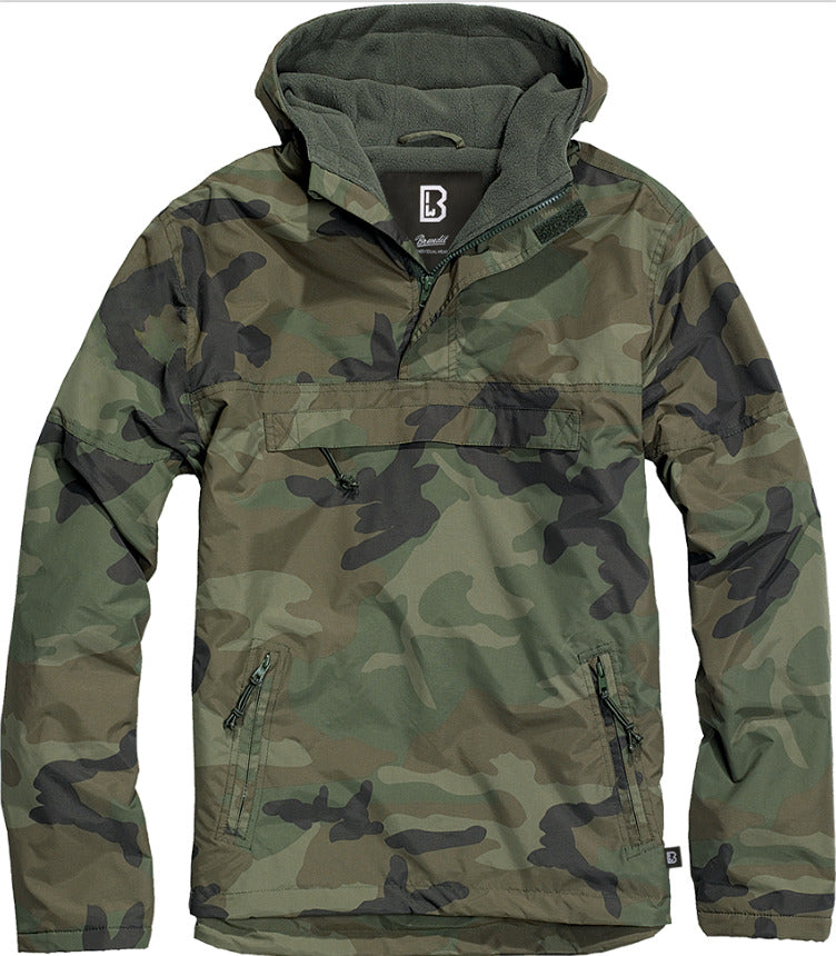 Brandit Windbreaker Hooded Jacket Anorak Mens Camping Outdoor WoodlandCamo