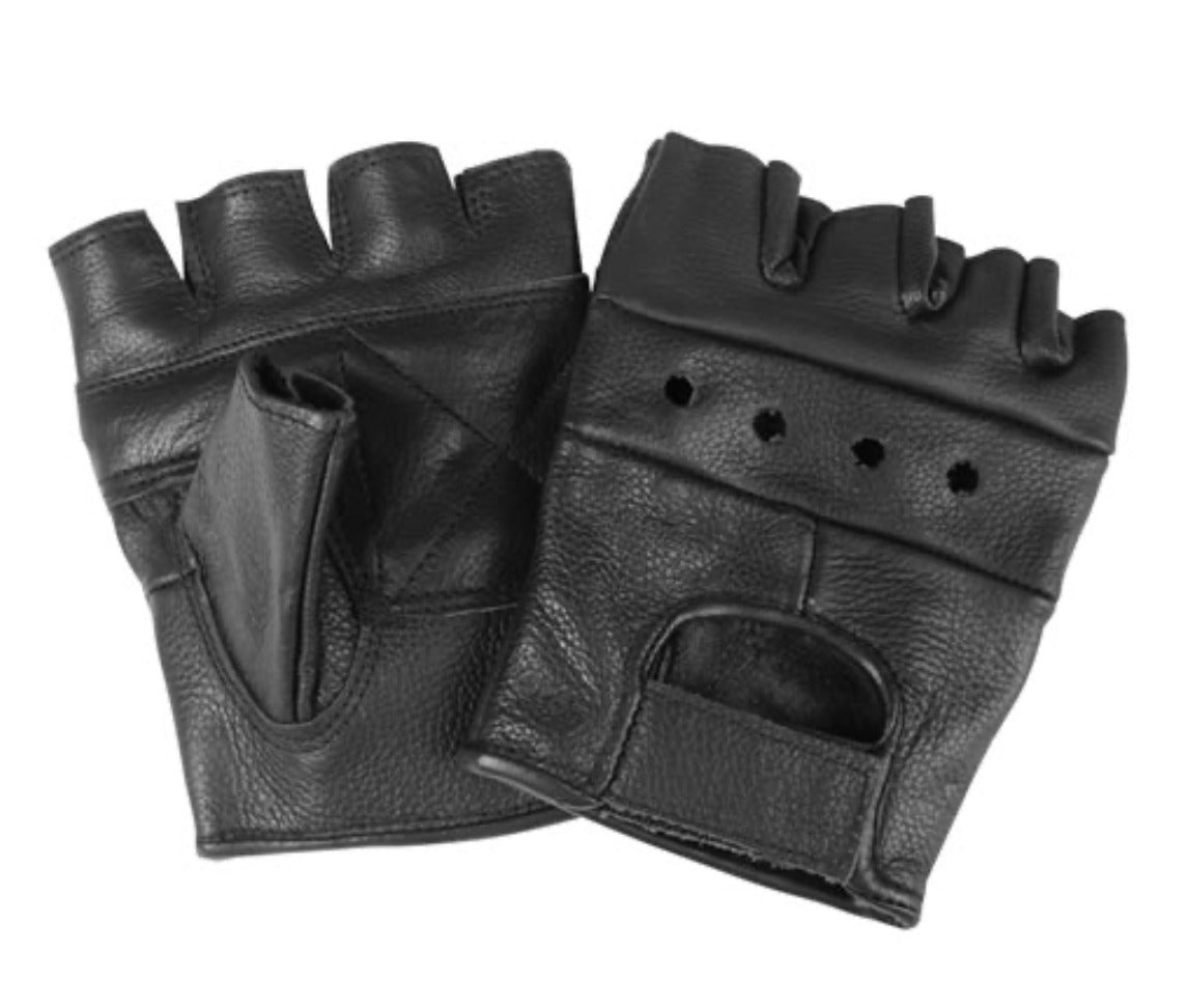 Mil-Tec biker leather fingerless gloves in black