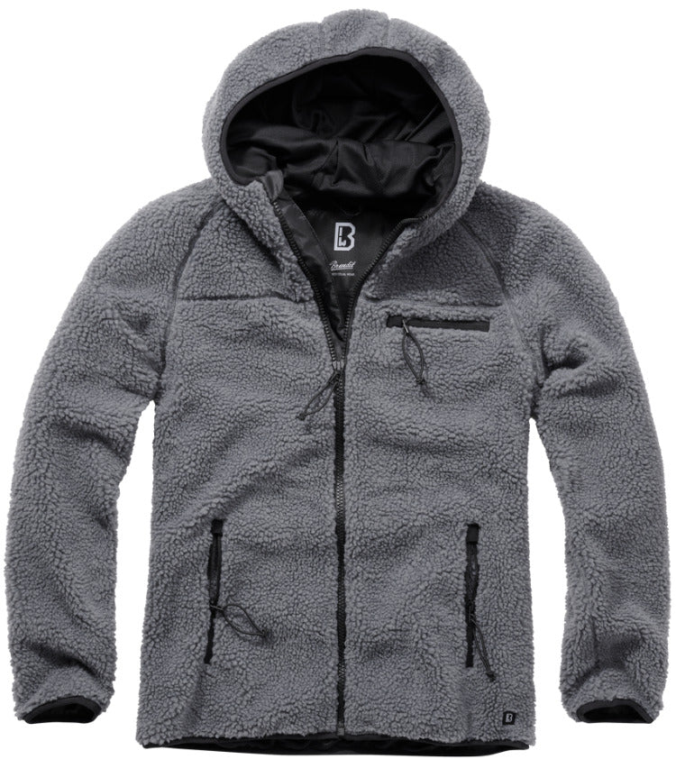 Brandit Teddy Fleece Worker Jacket Breathable Lining Hiking Army Grey