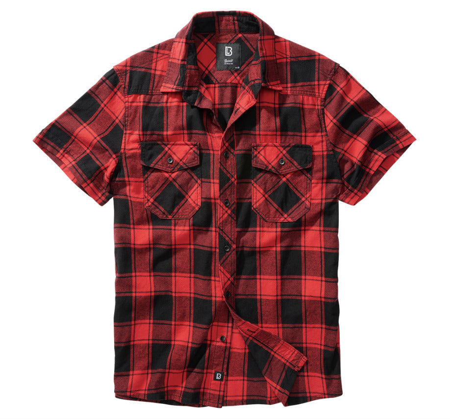 Brandit Classic Cotton Check Flannel Top Mens Short Sleeve Work Shirt Red/Black