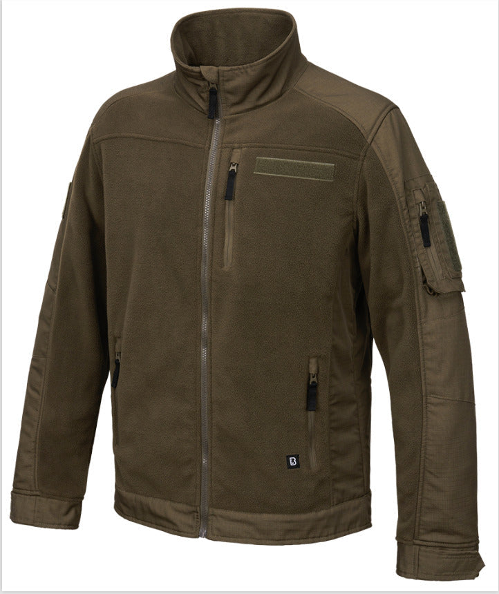 Brandit Military Fleece Jacket Ripstop Mens Sweater Winter Outdoor Dark Olive