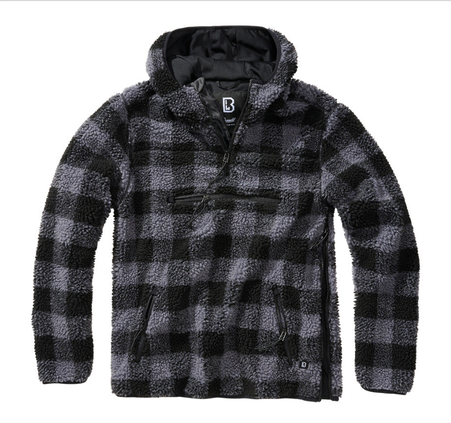 Brandit Teddy Fleece Worker Pullover Breathable Lining Hiking Army Grey/Black