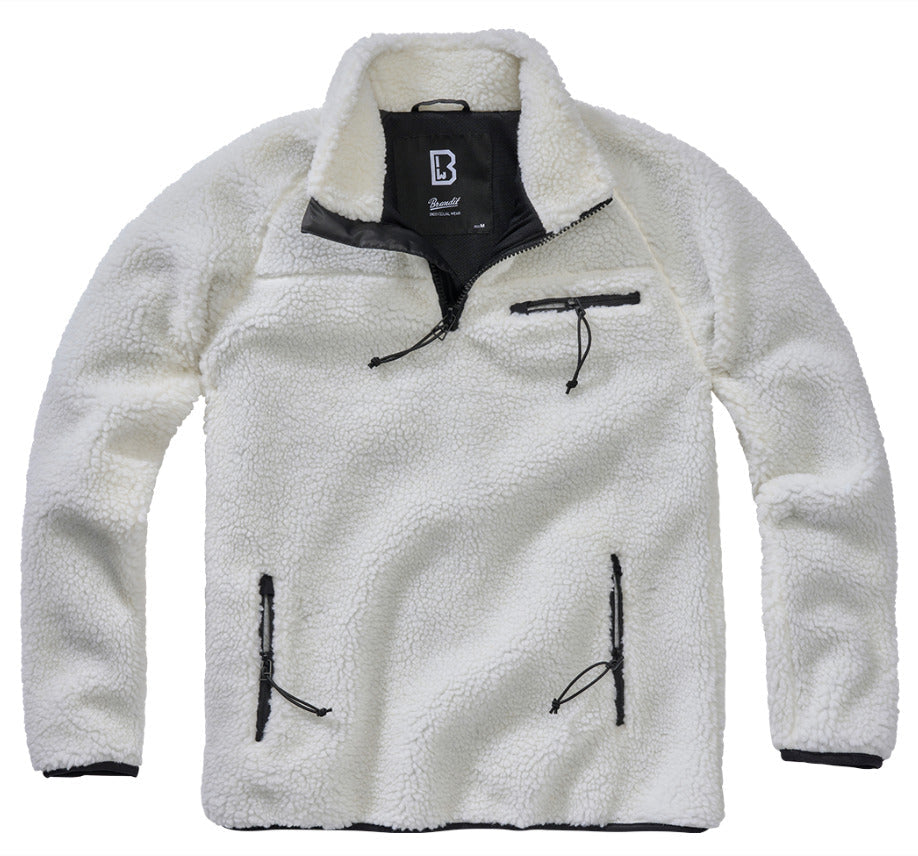 Brandit Teddy Fleece Troyer Jacket Breathable Lining Hiking Army White