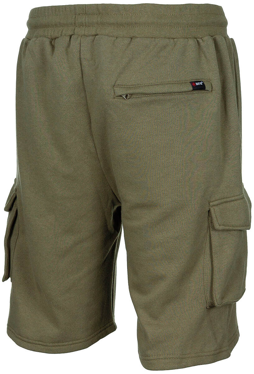 Shorts Bermudas Army Jogger OD Green Leg Pockets Elastic Waistband Zip Pocket