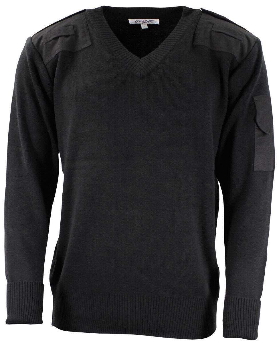 Original British Army Military Style Pullover Black Police V-neck
