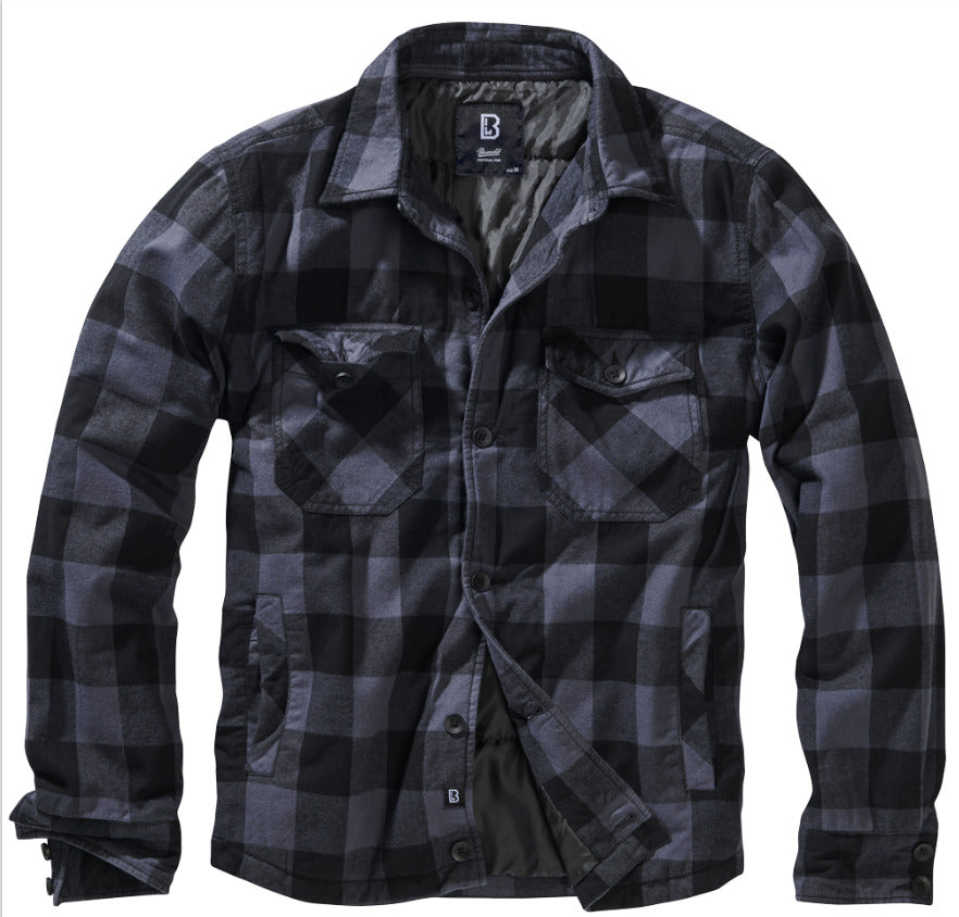 Brandit Lumber Jacket Padded Flannel Jacket 2 Big Breast Pockets Black/Grey