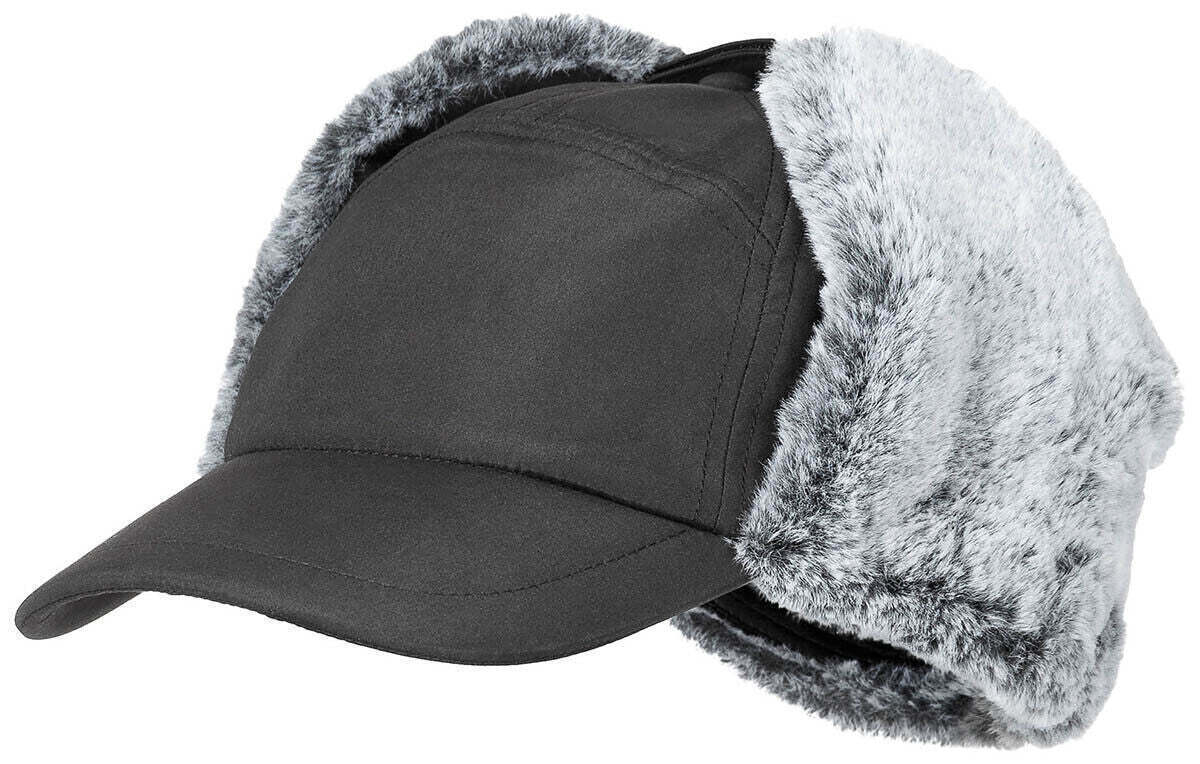 Winter Military Outdoor Cap Trapper White Fur Black
