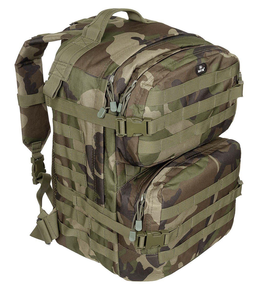US 40L Backpack Assault II Tactical MOLLE Woodland Airsoft MFH Brand