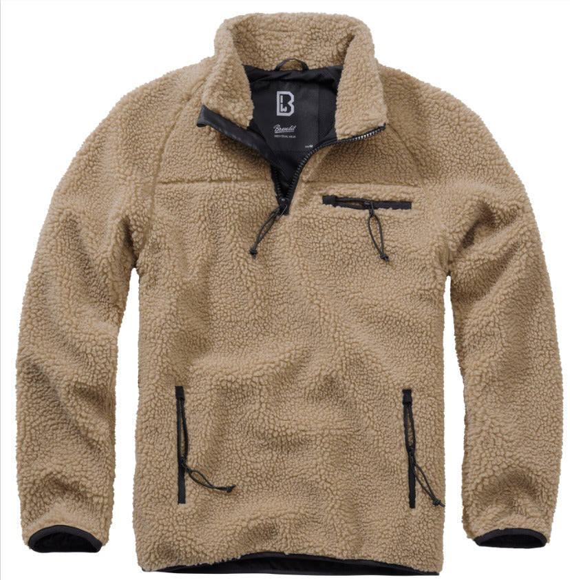Brandit Teddy Fleece Troyer Jacket Breathable Lining Hiking Army Camel