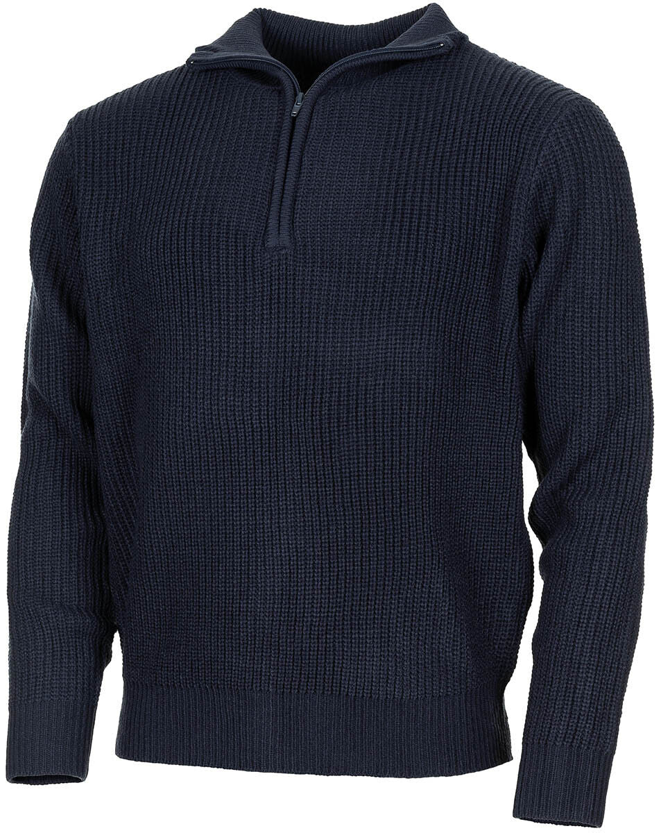 Army Military Sweater Pullover Troyer Zip On The Collar Acrylic Navy Blue