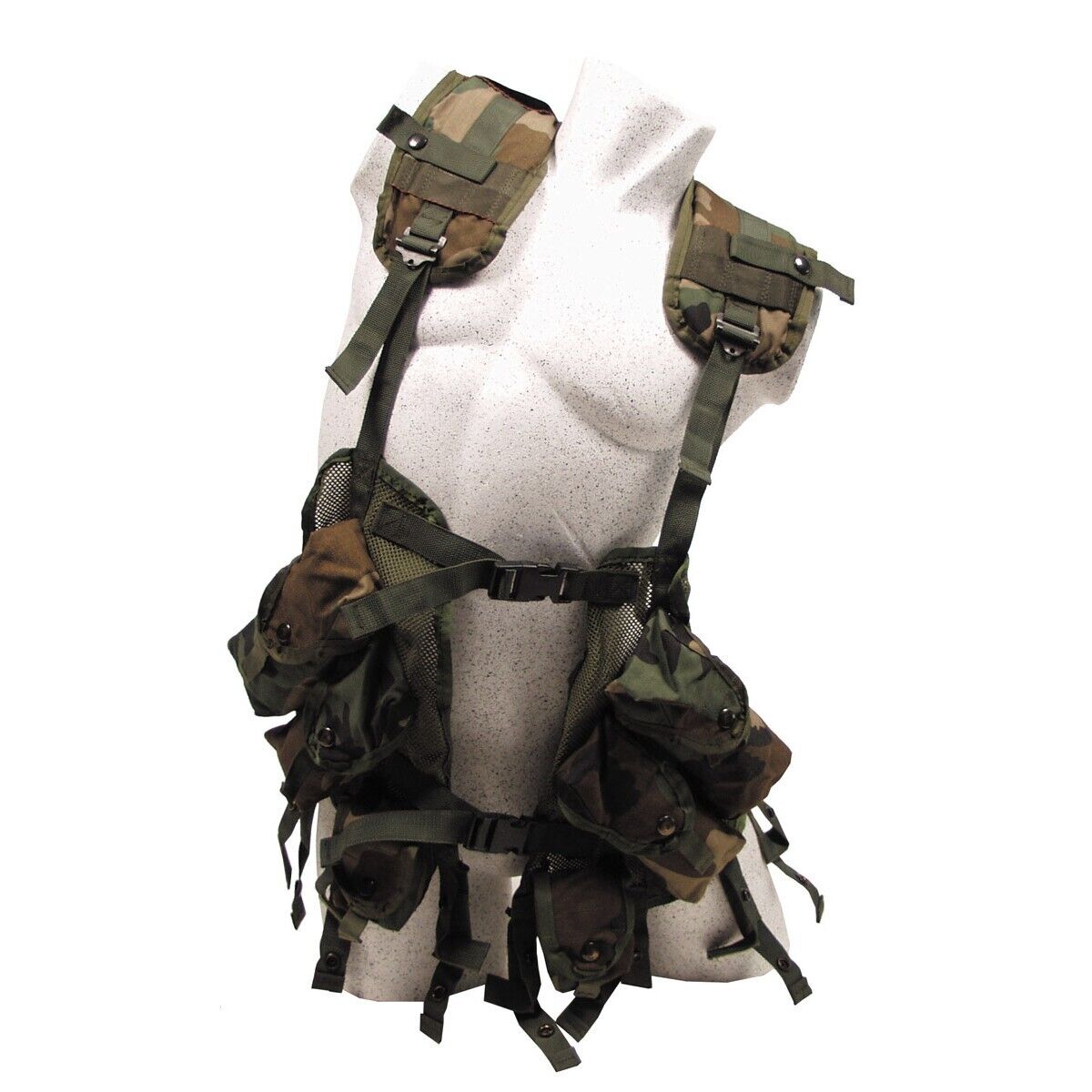 US Tactical Load Bearing Vest Woodland Reinforced Military Surplus Used One Size
