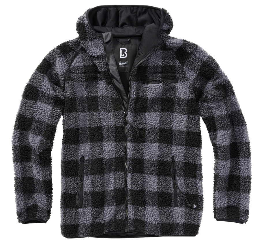 Brandit Teddy Fleece Worker Jacket Breathable Lining Hiking Army Black/Grey