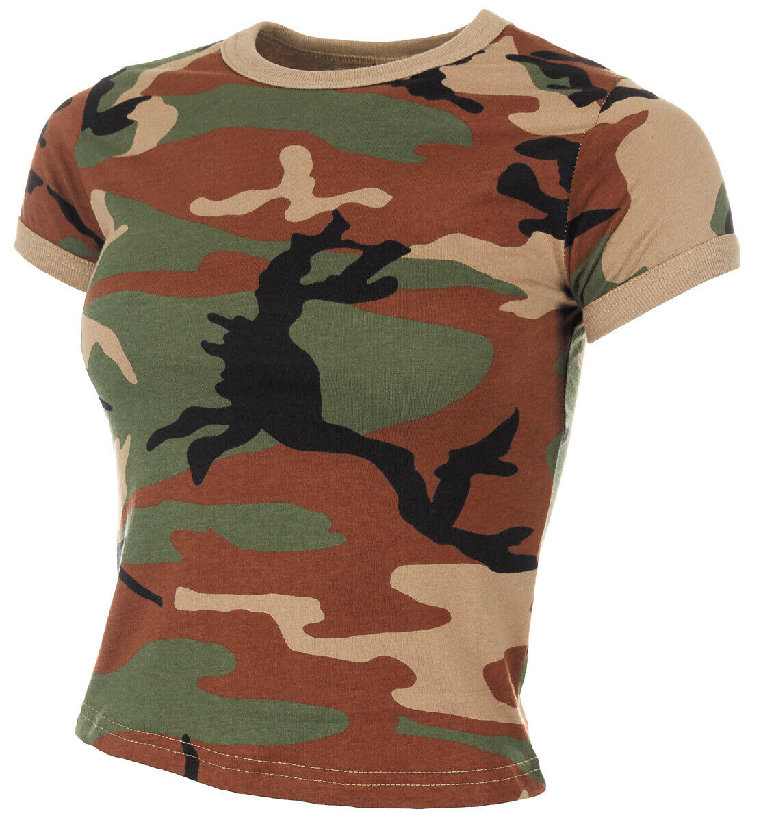 US Classic Army Tactical Combat Military T-Shirt Ladies Camo Woodland