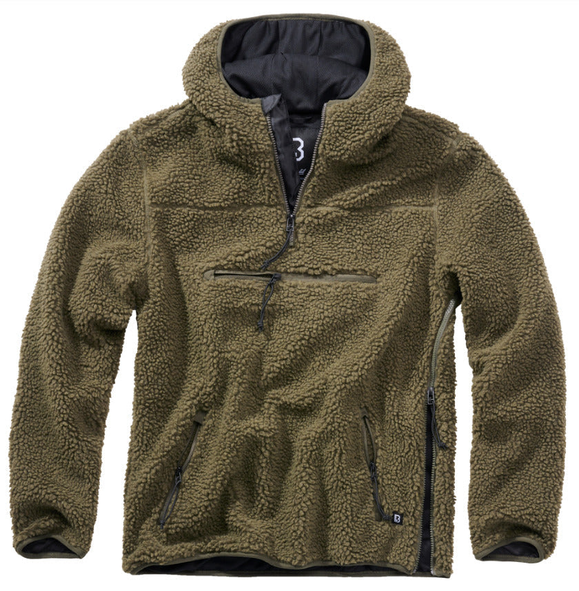 Brandit Teddy Fleece Worker Pullover Breathable Lining Hiking Army Olive