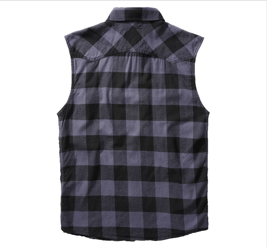 Brandit Classic Cotton Check Flannel Top Mens Sleeve Less Work Shirt Black/Grey