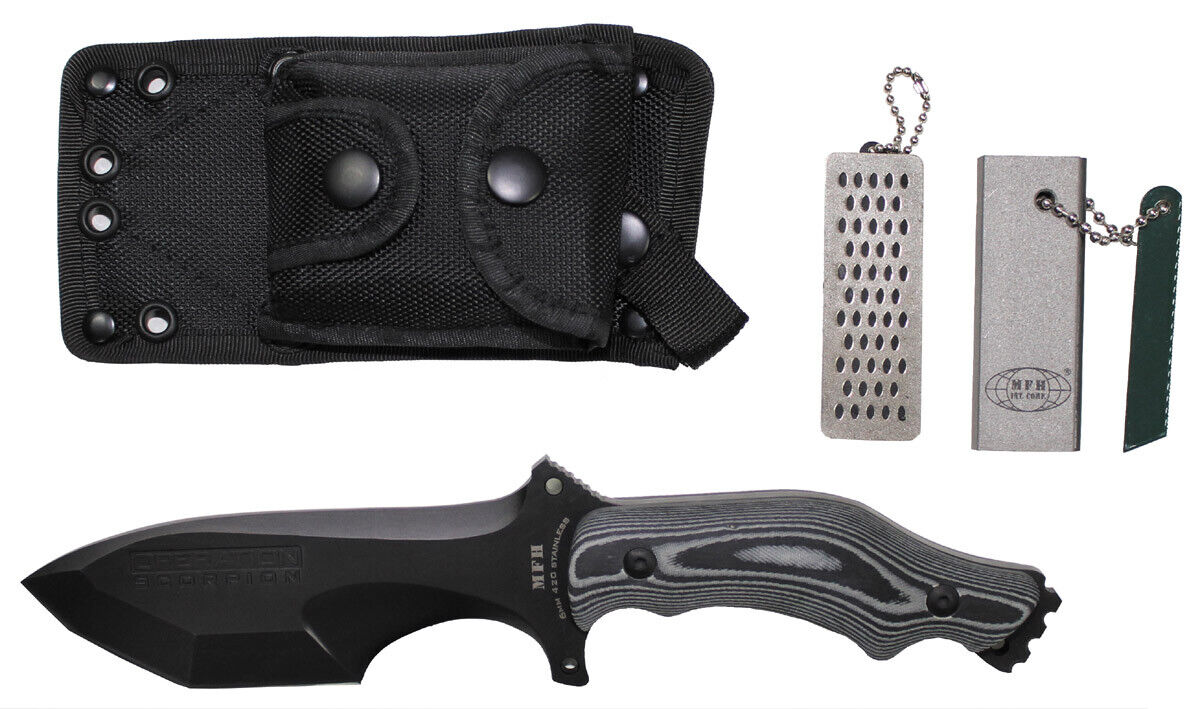 Military Outdoor Hunting Knife Operation Scorpion Black Micarta handle Sheath