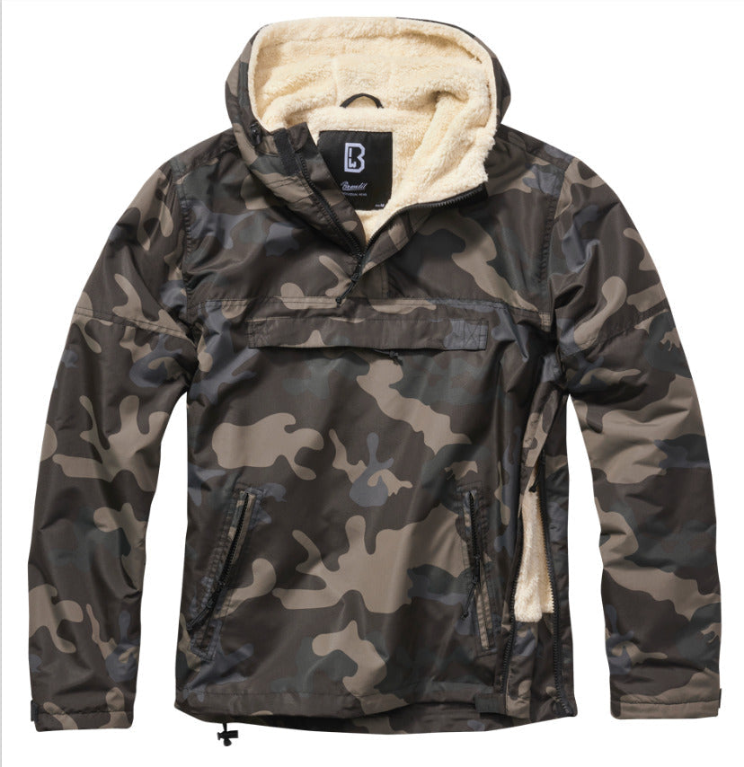 Brandit Jacket Windbreaker Anorak Sherpa Lining Fur Hoodie Weatherproof Camo