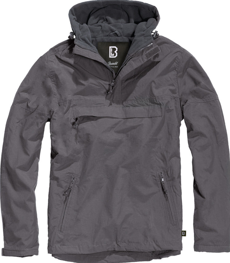 Brandit Windbreaker Hooded Jacket Anorak Mens Camping Outdoor Hunting Anthracite